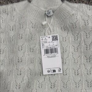 Mango White Crew Neck Sweater with Intricate Knit Design